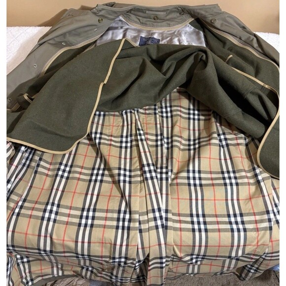 VTG Burberrys Beige Trench Coat 100% Wool Liner Removable Nova Check Mens 42Long - Picture 3 of 16